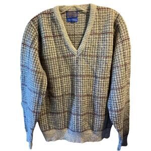 Pendleton VTG Men’s L Sweater Wool Gray Plaid LS Country Traditionals Pullover